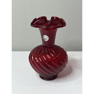 Fenton 95th Anniversary Ruby Red Vase Swirl‎ Vtg